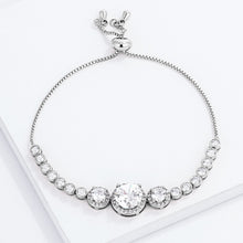 Adjustable Rhodium Plated Graduated Clear CZ Bolo Style Tennis Bracelet