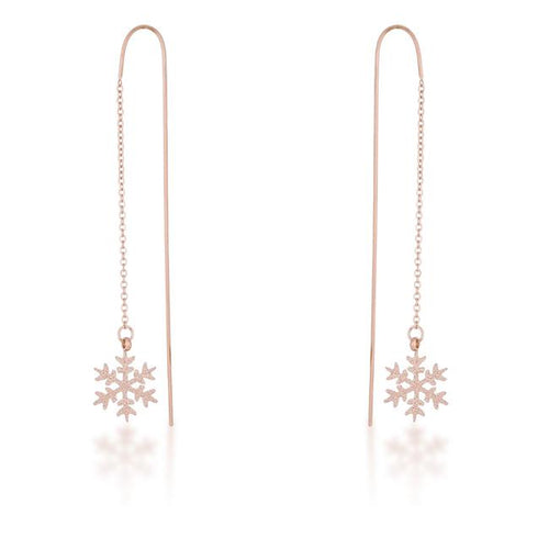 Noelle Rose Gold Stainless Steel Snowflake Threaded Drop Earrings