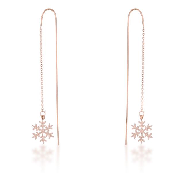 Noelle Rose Gold Stainless Steel Snowflake Threaded Drop Earrings