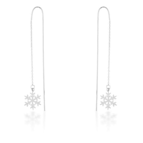 Noelle Rhodium Stainless Steel Snowflake Threaded Drop Earrings