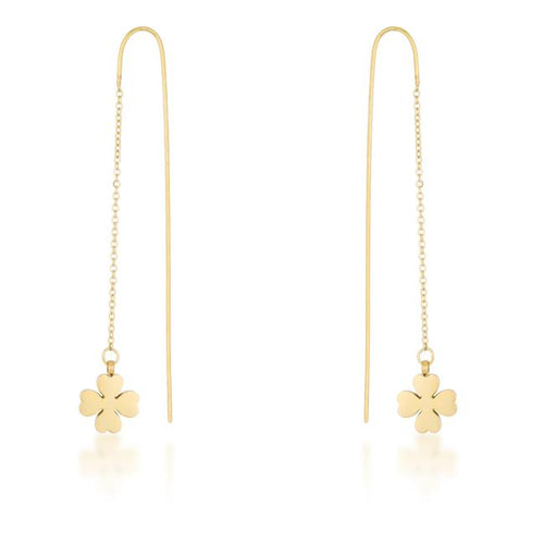 Patricia Gold Stainless Steel Clover Threaded Drop Earrings