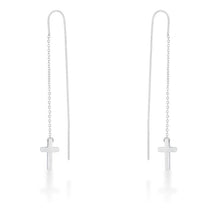 Marylou Rhodium Stainless Steel Cross Threaded Drop Earrings