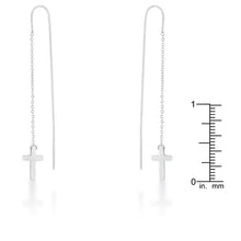 Marylou Rhodium Stainless Steel Cross Threaded Drop Earrings