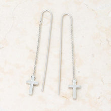 Marylou Rhodium Stainless Steel Cross Threaded Drop Earrings