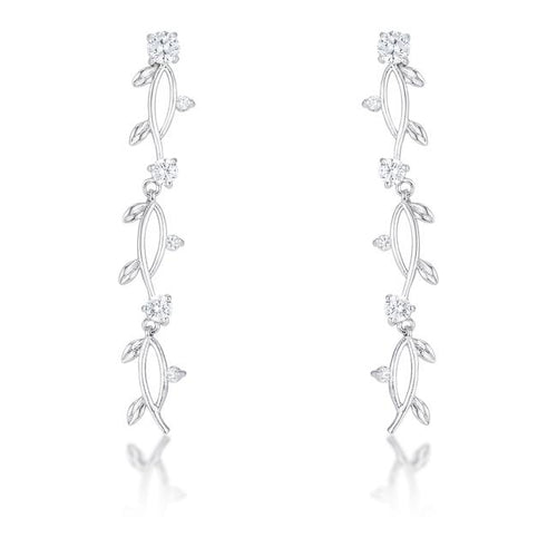 1.1Ct Vine Design Rhodium Earrings