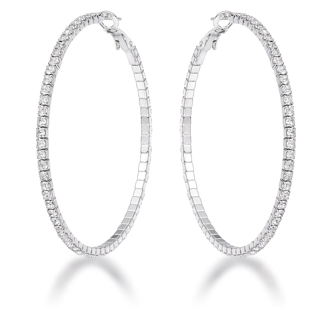 3.85Ct Silvertone Cup Chain Hoop Earrings