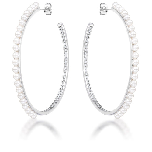 Inside Out .8Ct Cubic Zirconia and Pearl Hoops