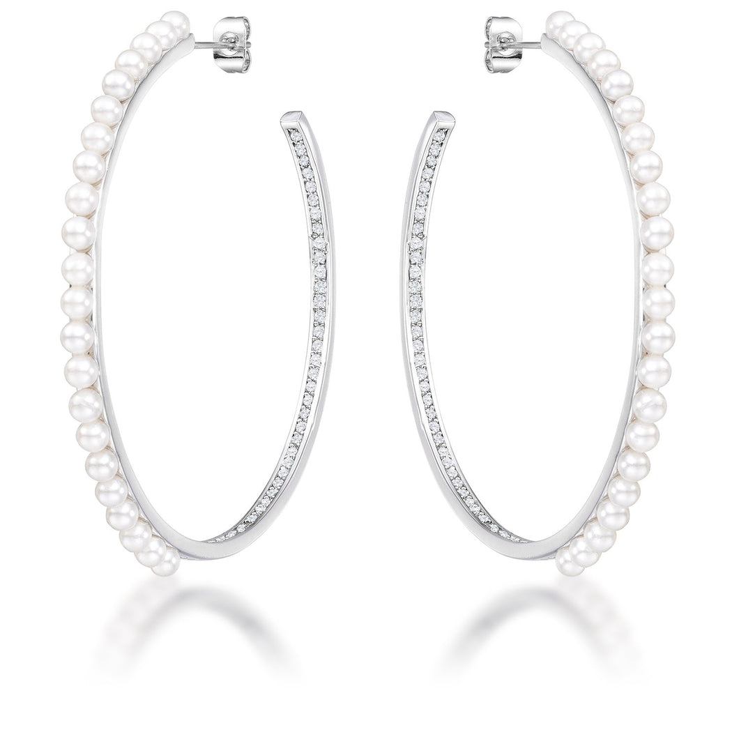 Inside Out .8Ct Cubic Zirconia and Pearl Hoops