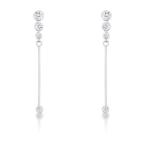 1.2Ct Graduated Rhodium Plated Drop Cubic Zirconia Earrings.