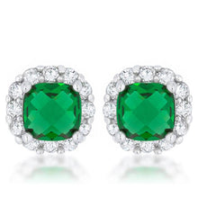 Liz 2ct Emerald CZ Rhodium Classic Cushion Stud Earrings