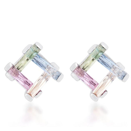 Myra 10ct Multicolor CZ Rhodium Stud Earrings