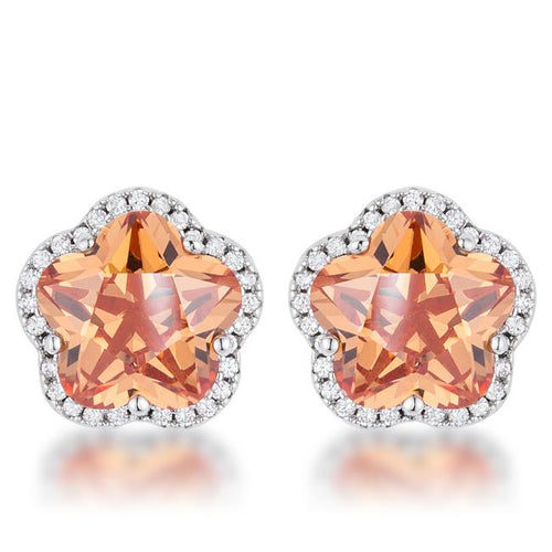 Floral Cut Champagne CZ Stud Earrings