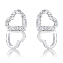 .17 Ct Melded Hearts Rhodium and CZ Stud Earrings