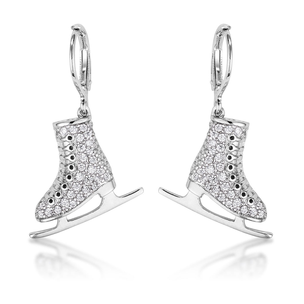 Delicate .85Ct Rhodium Plated Ice Skate Earrings