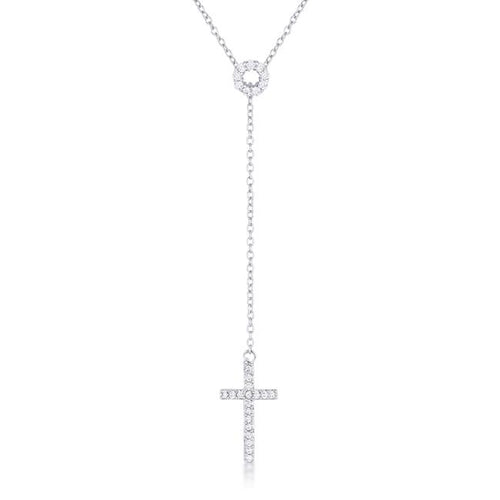 Miranda 0.3ct CZ Rhodium Classic Lariat Cross Necklace