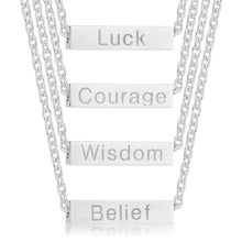 Luck Rhodium Stainless Steel Bar Script Necklace
