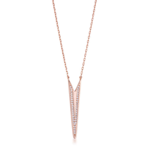 .2Ct Rose Gold Plated CZ Embedded Elongated Arrow Necklace