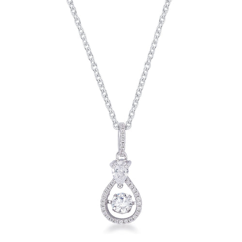 1.18Ct Dainty Rhodium Plated Micro Pave Teardrop Dancing CZ Pendant