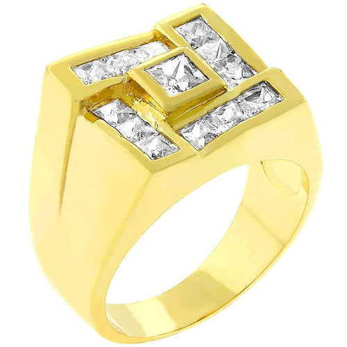 Mens Pave Shiny Goldtone Ring
