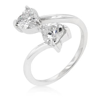 Rhodium Plated Finish Dual Hearts Anniversary Ring
