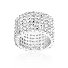 Rhodium Plated Finishd Wide Pave Cubic Zirconia Ring