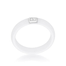 White Ceramic Band Ring With Cubic Zirconia