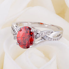 Classic 2ct Apple Red CZ Rhodium Plated Oval Ring