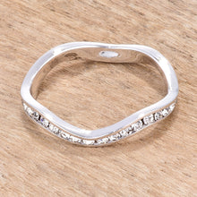 Rhodium Plated Petite Wavy Channel Set Crystal Stackable Ring