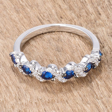 .18Ct Rhodium and Hematite Plated S Shape Sapphire Blue and Clear CZ Half Eternity Band