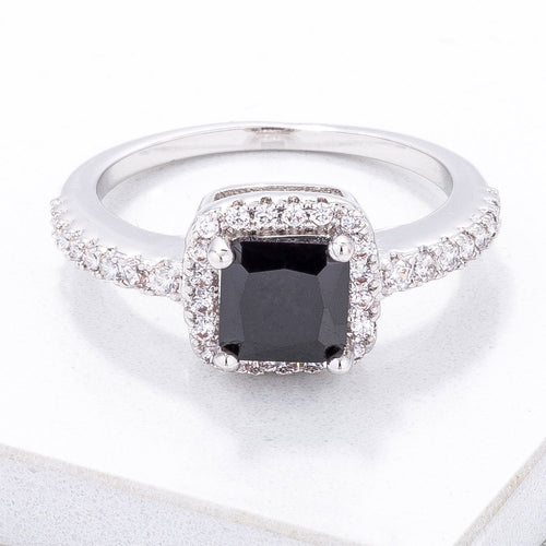 Black & White CZ Princess Halo Ring