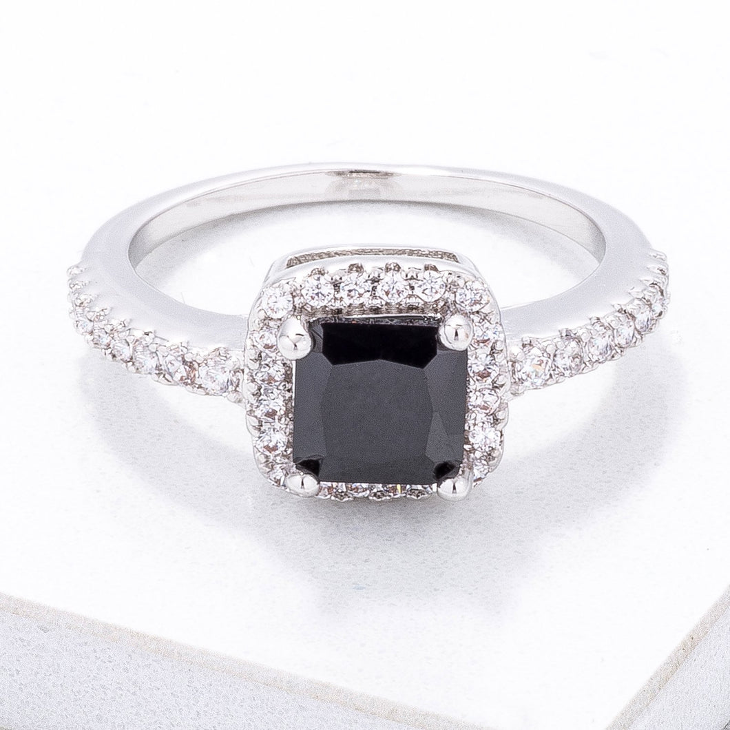 Black & White CZ Princess Halo Ring
