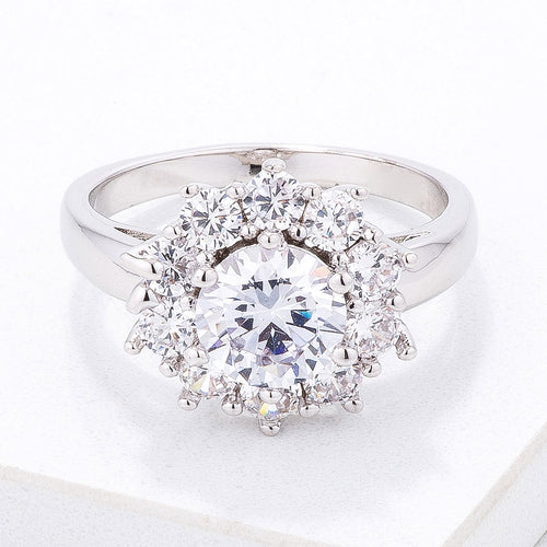 Clear CZ Sunburst Halo Cocktail Ring