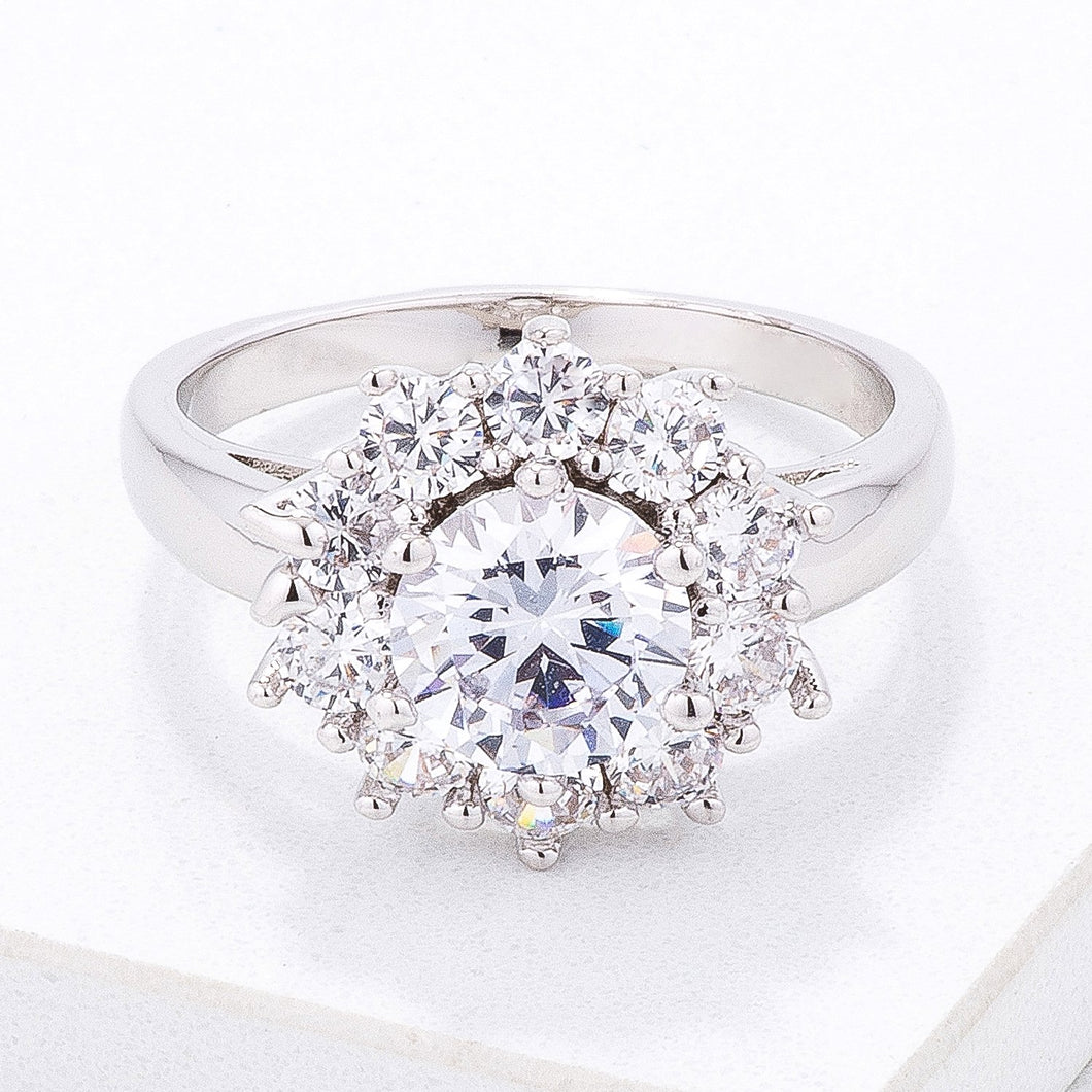 Clear CZ Sunburst Halo Cocktail Ring