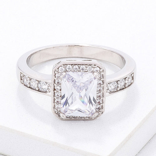 Elegant Clear Emerald Cut CZ Ring