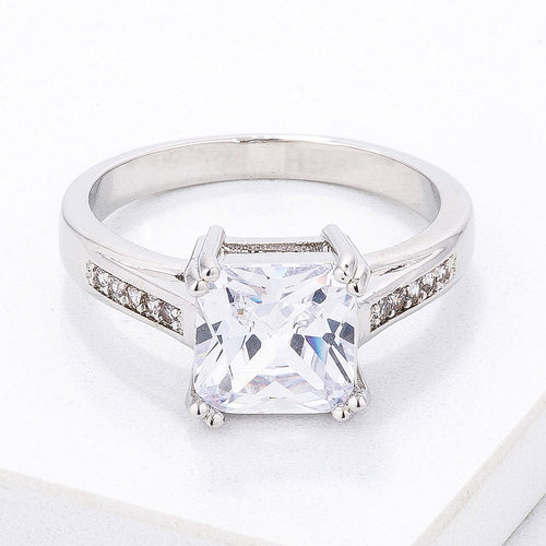 Classic Clear Princess Cut CZ Engagement Ring