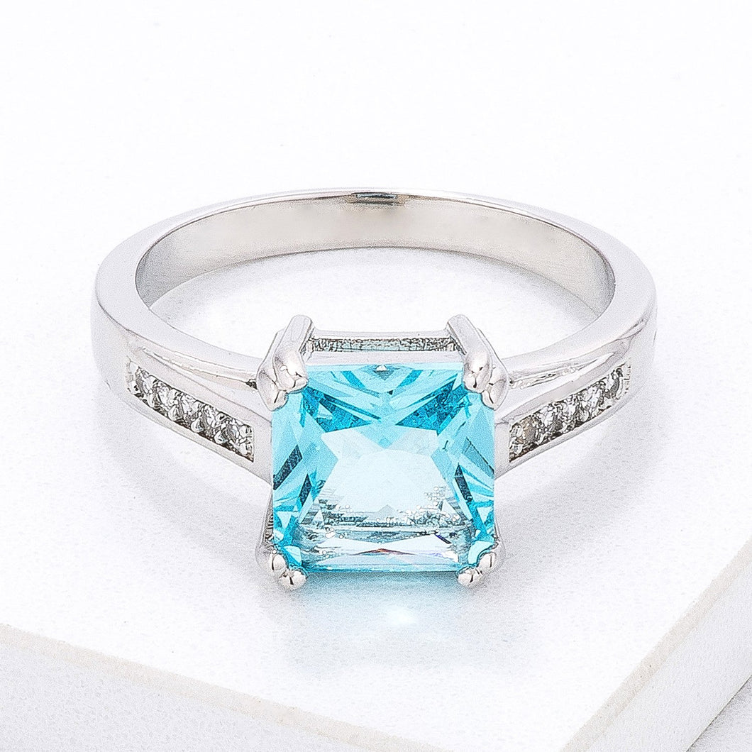 Classic Light Blue CZ Princess Cut Ring