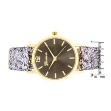 Gold Watch With Glitter Leather Strap