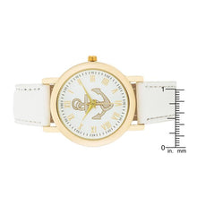Natalie Gold Nautical Watch With White Leather Band