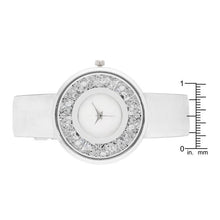 Silver Leather Watch With Crystals